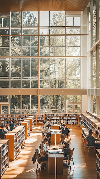 Photo quotcozy modern library with students studying in a spacious environmentquot