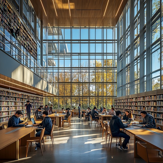 Photo quotcozy modern library with students studying in a spacious environmentquot