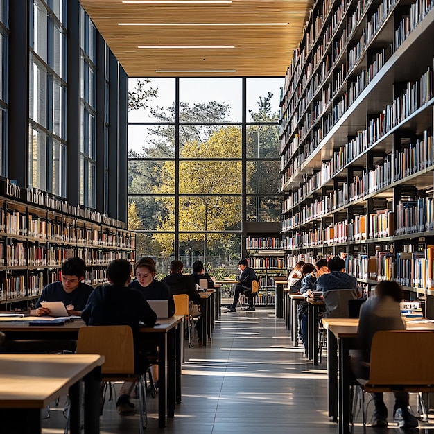 Photo quotcozy modern library with students studying in a spacious environmentquot