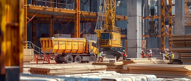 quotCranes Lifting Timber with Workers Signaling Operationsquot