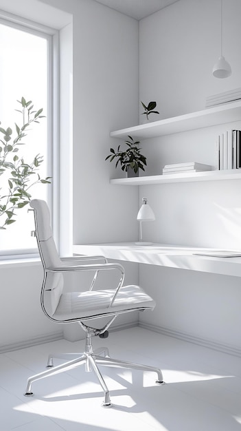 Photo quotcrisp white office with minimalist deskquot