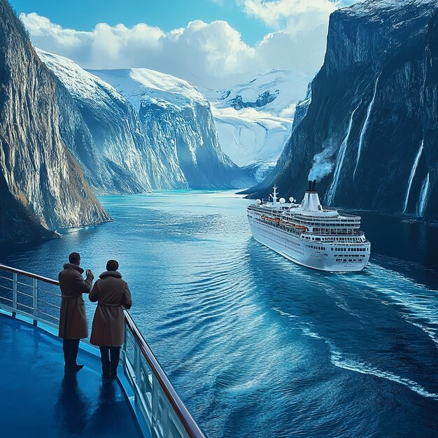 quotCruise Ship Gliding Through Majestic Norwegian Fjordsquot