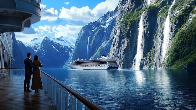 quotCruise Ship Gliding Through Majestic Norwegian Fjordsquot