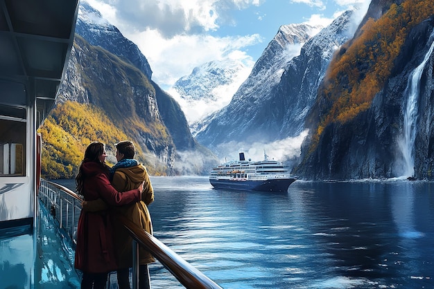 quotCruise Ship Gliding Through Majestic Norwegian Fjordsquot