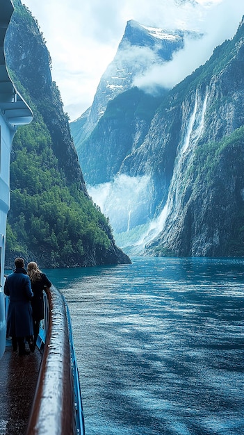 Photo quotcruise ship gliding through majestic norwegian fjordsquot