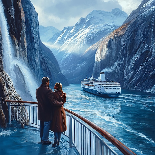 quotCruise Ship Gliding Through Majestic Norwegian Fjordsquot