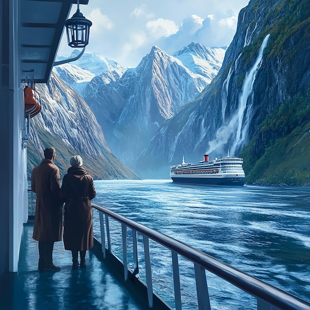 quotCruise Ship Gliding Through Majestic Norwegian Fjordsquot