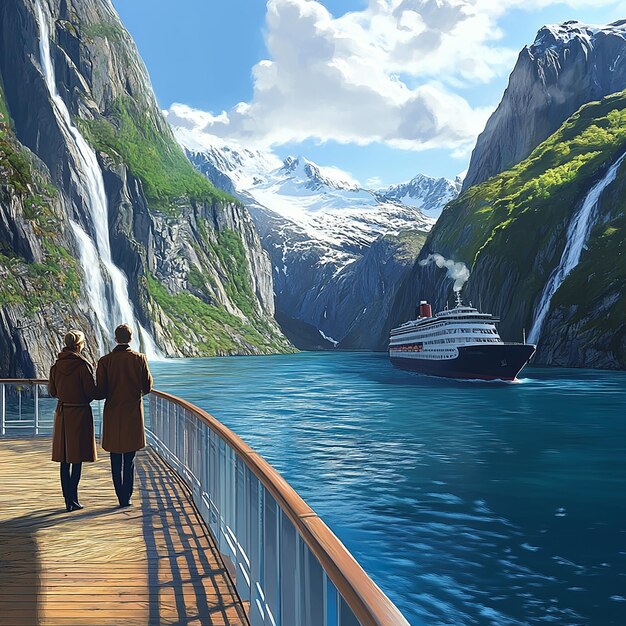 quotCruise Ship Gliding Through Majestic Norwegian Fjordsquot