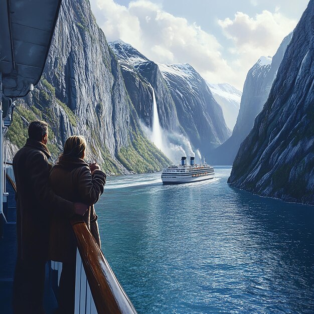 Photo quotcruise ship gliding through majestic norwegian fjordsquot