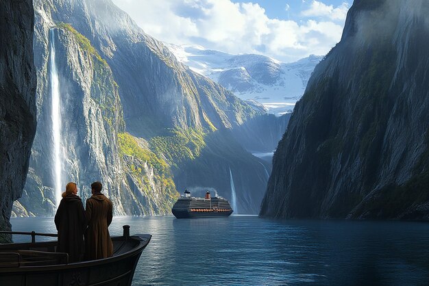 quotCruise Ship Gliding Through Majestic Norwegian Fjordsquot