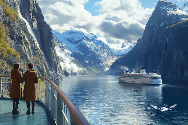 quotCruise Ship Gliding Through Majestic Norwegian Fjordsquot