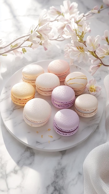 Photo quotdelicate french macarons on a marble platequot