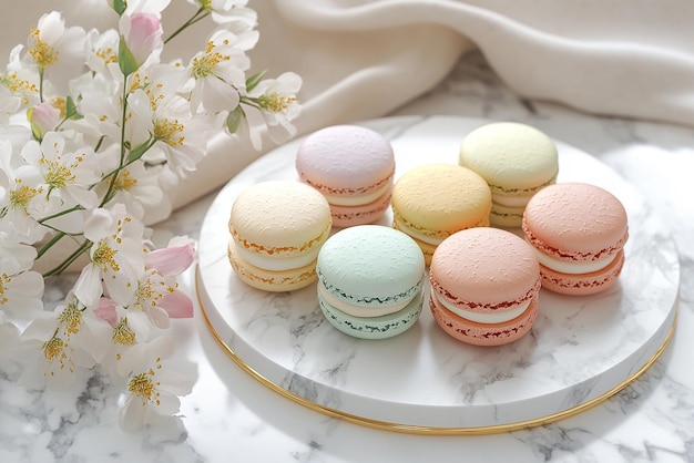 Photo quotdelicate french macarons on a marble platequot