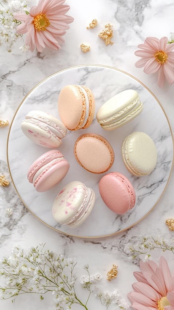 Photo quotdelicate french macarons on a marble platequot