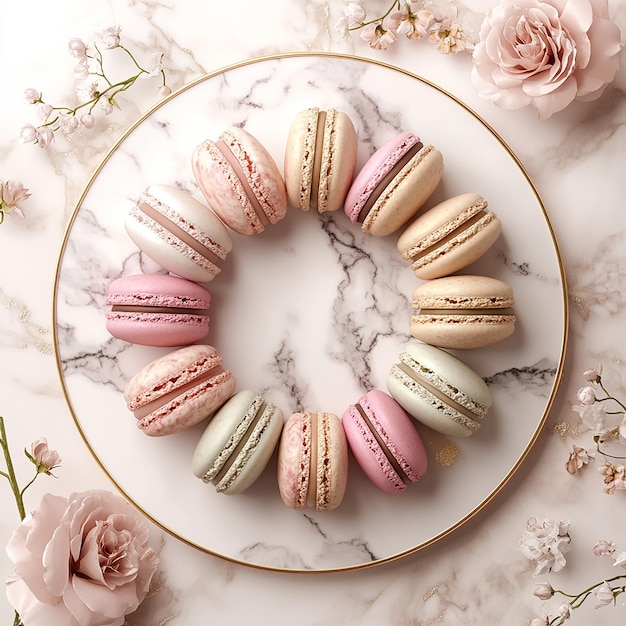 Photo quotdelicate french macarons on a marble platequot