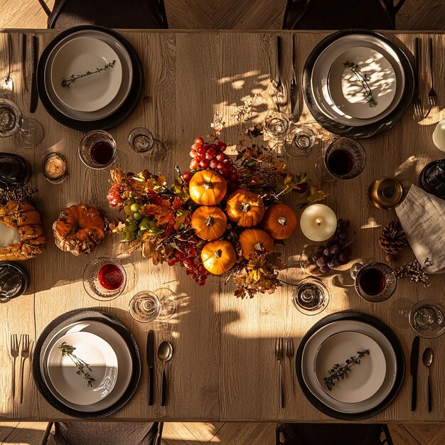 Photo quotdelicious top view of a thanksgiving tablequot