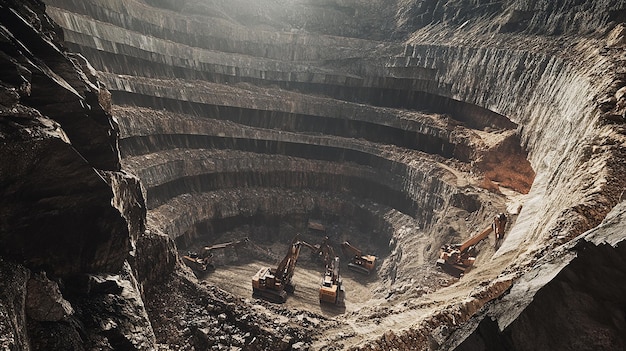 Photo quotdetailed image of an openpit mine with visible layers of mineral depositsquot