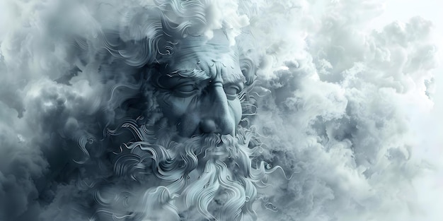 Photo quotdigital art bearded deity in clouds depicting mythological or religious imageryquot concept digital art bearded deity clouds mythological imagery religious emblem