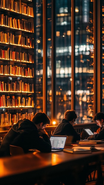 quotDimly Lit Library During a LateNight Study Sessionquot