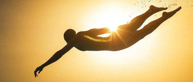 Photo quotdiver midair with body silhouetted against the skyquot