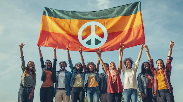 quotDiverse Group Holding Unity Flag in a Professional Settingquot