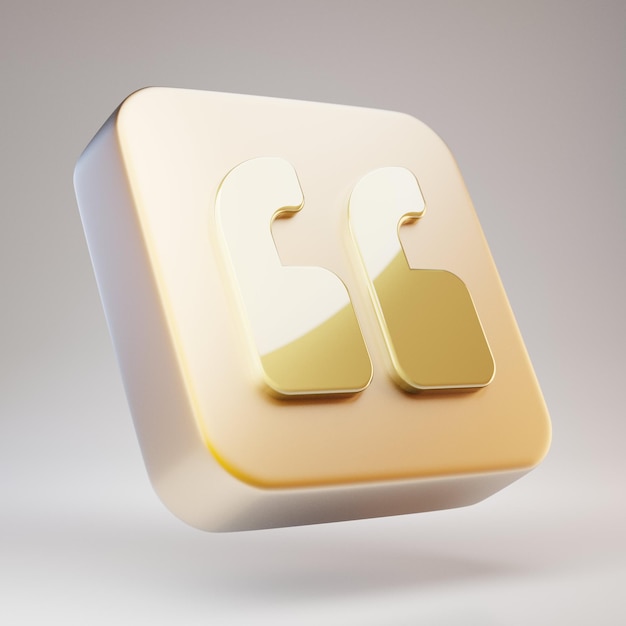 Quote Left icon. Golden Quote Left symbol on matte gold plate. 3D rendered Social Media Icon.