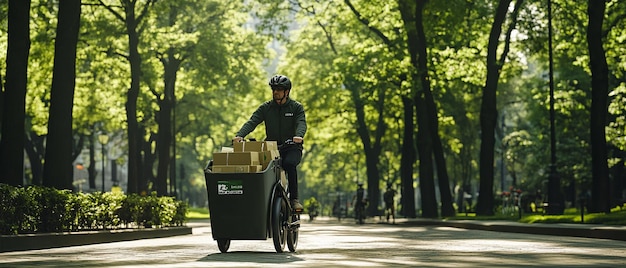 Photo quotecofriendly delivery driver in green urban areaquot