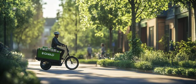 Photo quotecofriendly delivery driver in green urban areaquot