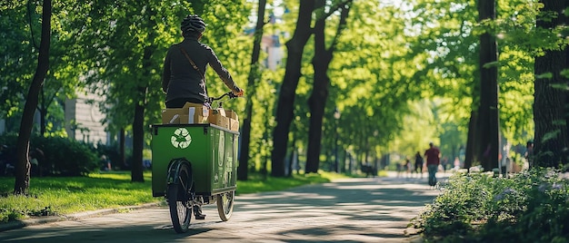 Photo quotecofriendly delivery driver in green urban areaquot