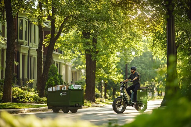 Photo quotecofriendly delivery driver in green urban areaquot