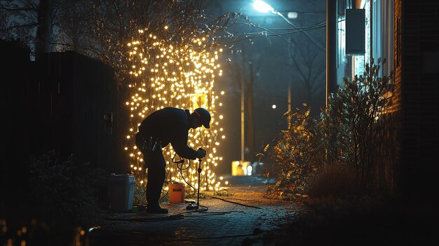 Photo quotelectrician repairing streetlights at nightquot