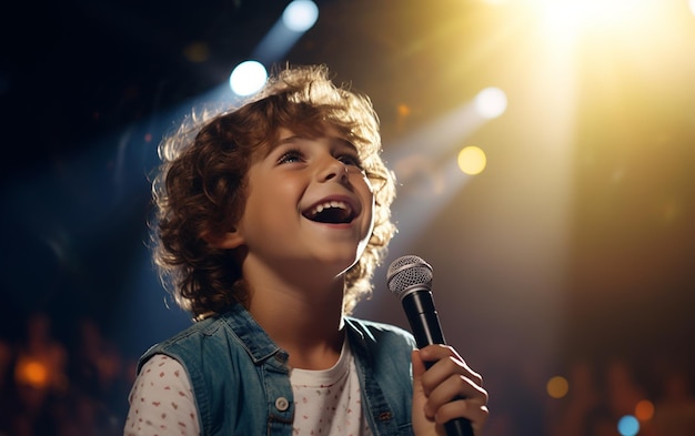 quotEmotional Melodies Charming Boy Child Singing Passionately at a Concertquot Ai