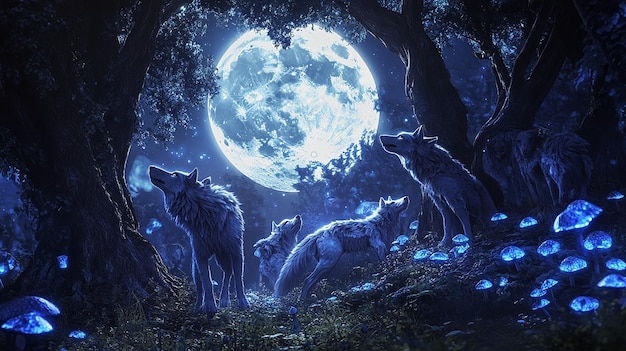 quotEnchanted Wolf Pack Under a Full Moonquot