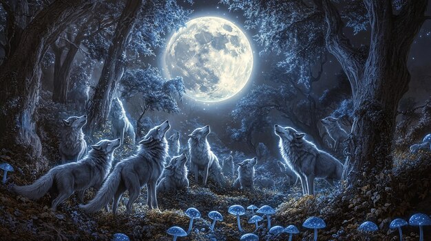 quotEnchanted Wolf Pack Under a Full Moonquot