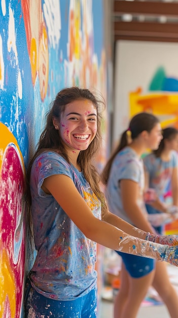 quotEnthusiastic Young Volunteers Painting a Community Muralquot