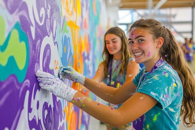 quotEnthusiastic Young Volunteers Painting a Community Muralquot