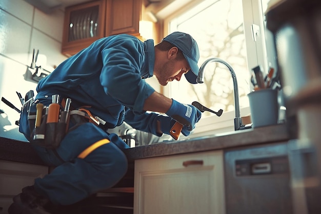 quotExperienced Plumber in Action Wearing Work Gearquot