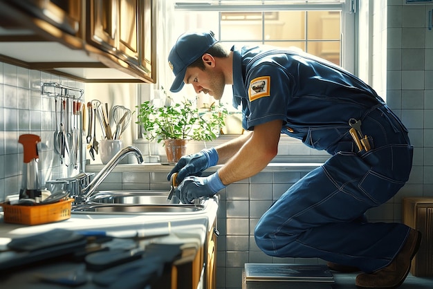 quotExperienced Plumber in Action Wearing Work Gearquot