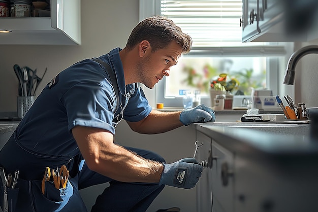 quotExperienced Plumber in Action Wearing Work Gearquot