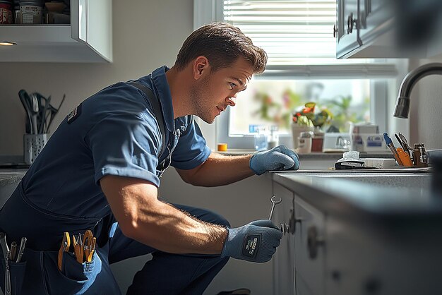 Photo quotexperienced plumber in action wearing work gearquot