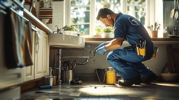 quotExperienced Plumber in Action Wearing Work Gearquot