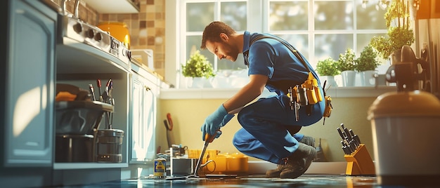 quotExperienced Plumber in Action Wearing Work Gearquot