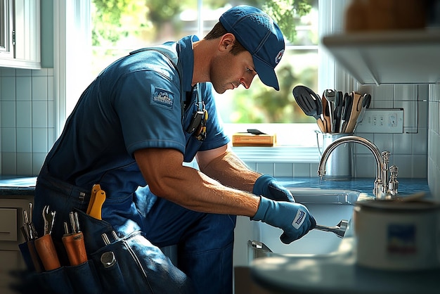 quotExperienced Plumber in Action Wearing Work Gearquot