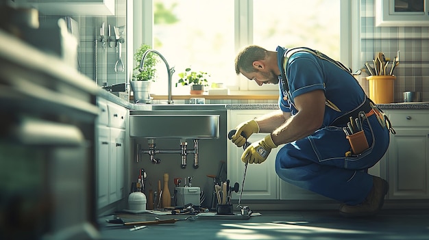 quotExperienced Plumber in Action Wearing Work Gearquot