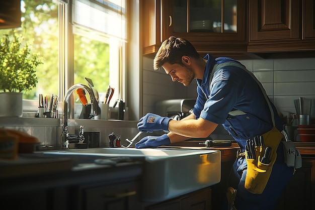 quotExperienced Plumber in Action Wearing Work Gearquot