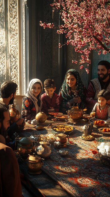 Photo quotfamily gathering around haftseen table at persian nowruz festivalquot