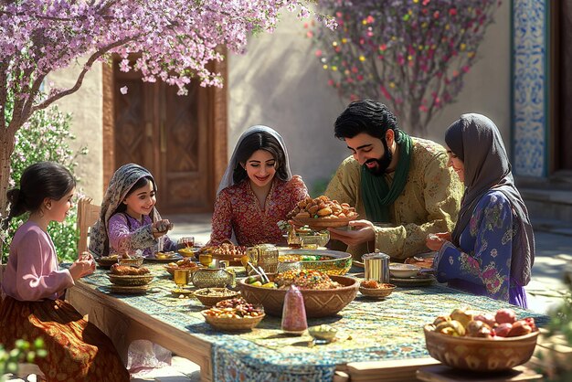 Photo quotfamily gathering around haftseen table at persian nowruz festivalquot