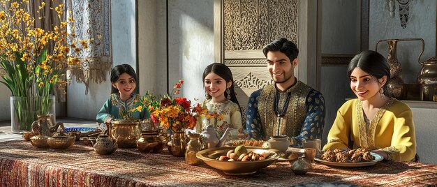 Photo quotfamily gathering around haftseen table at persian nowruz festivalquot