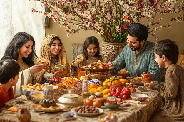 Photo quotfamily gathering around haftseen table at persian nowruz festivalquot