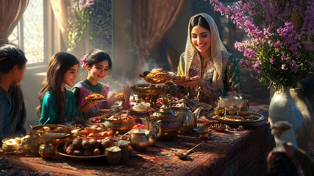 Photo quotfamily gathering around haftseen table at persian nowruz festivalquot